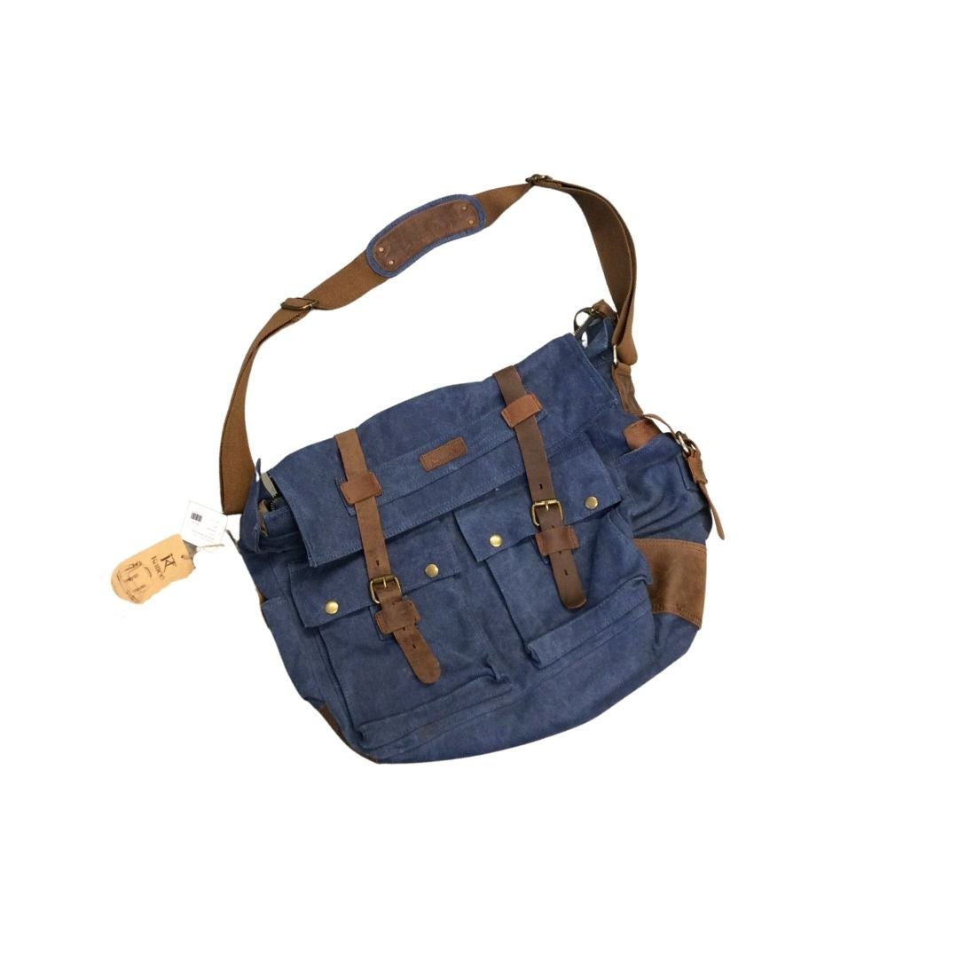 77176019 BLUE MILITARY MESSENGER BAG KATTEE ACCESSORIES White Squirrel Consignment by Christina